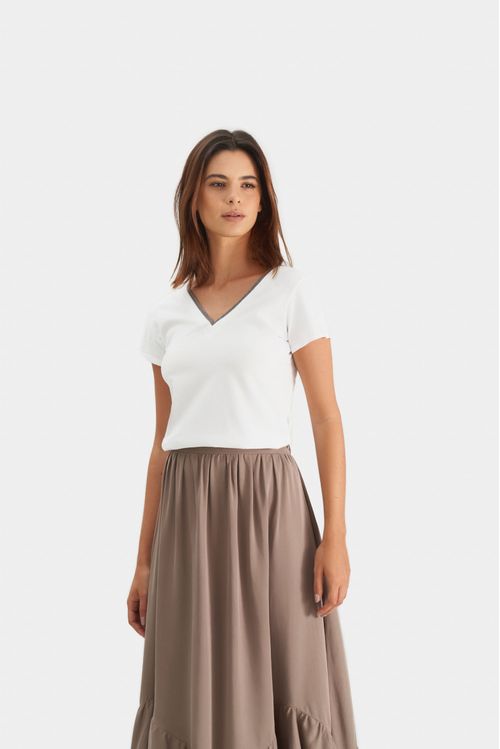 Polera básica para mujer millaré metálico decorativo