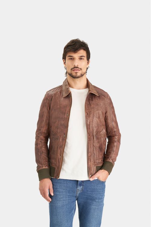 Chaqueta biker cheap marron hombre