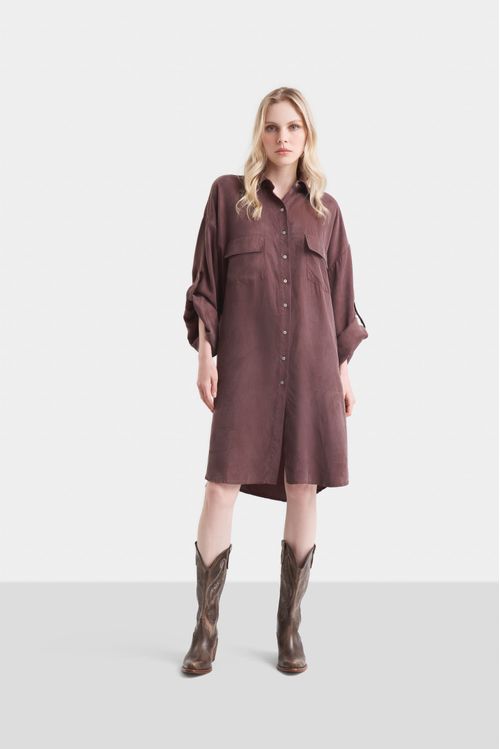 Camisa maxi misolis en tejido plano para mujer efecto diagonal