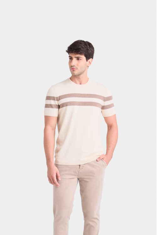 Polera franjas 2 tejida para hombre manga corta