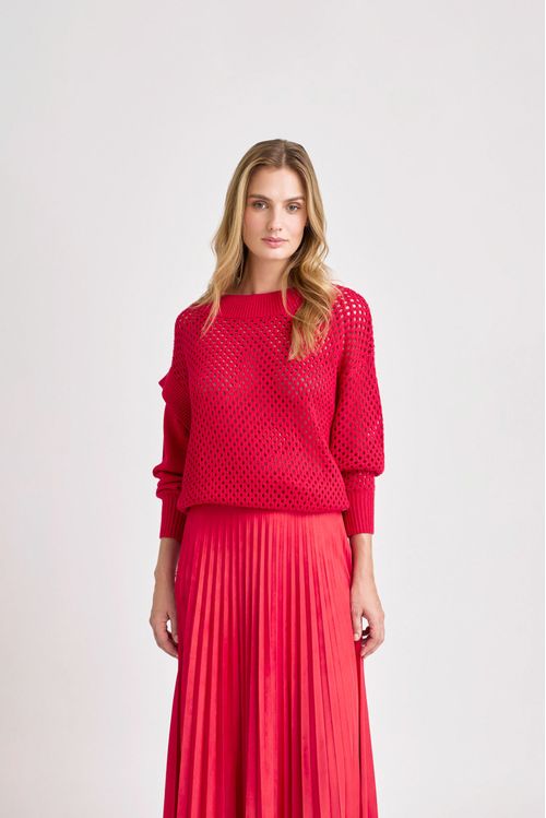 Sweater cerrado en malla para mujer ciruela