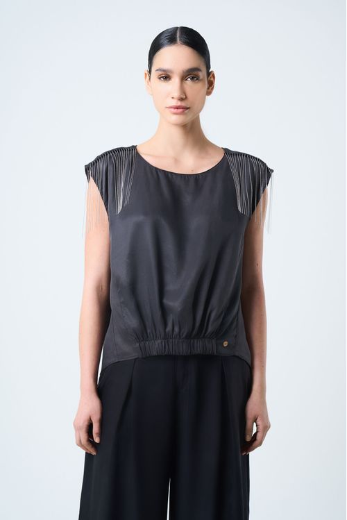 Camisa Hydra manga sisa para mujer flecos millaré