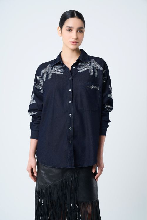 Camisa oversized para mujer bordado metalizado