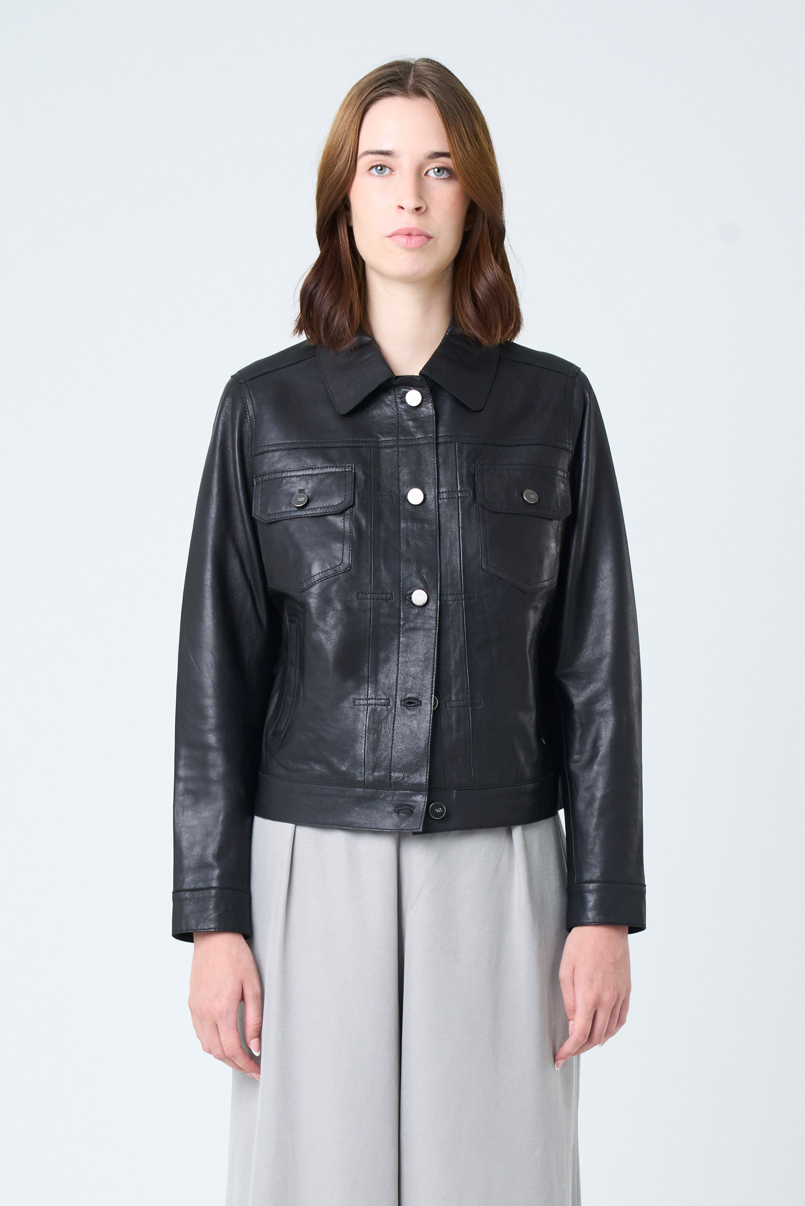 Chaqueta Kalaha de cuero para mujer silueta trucker-1742588276802
