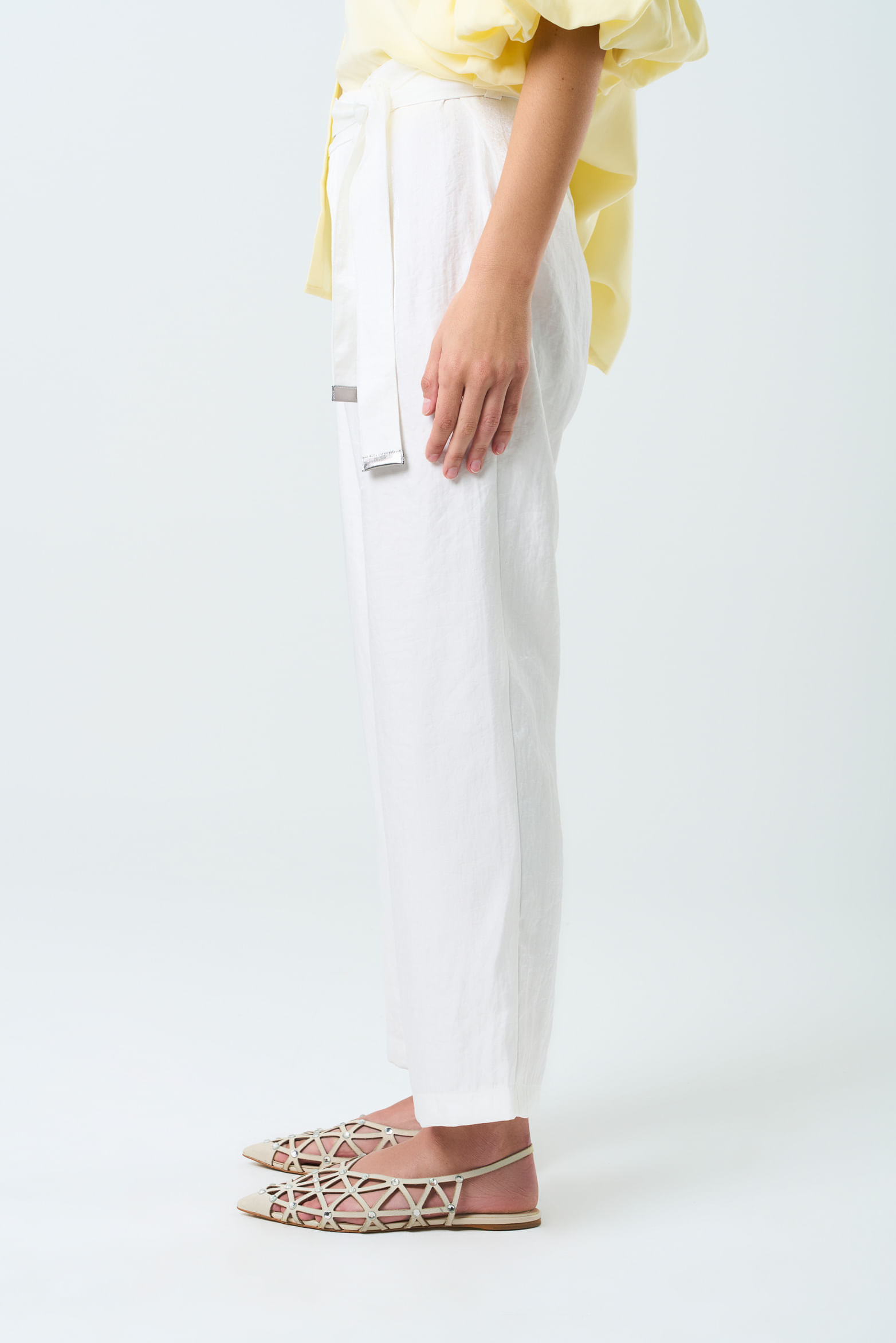 Pantalón Casiopea en tejido plano para mujer efecto brillo-1743016248882