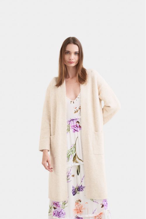 Cardigan caval tejido rectilíneo para mujer con abertura costados